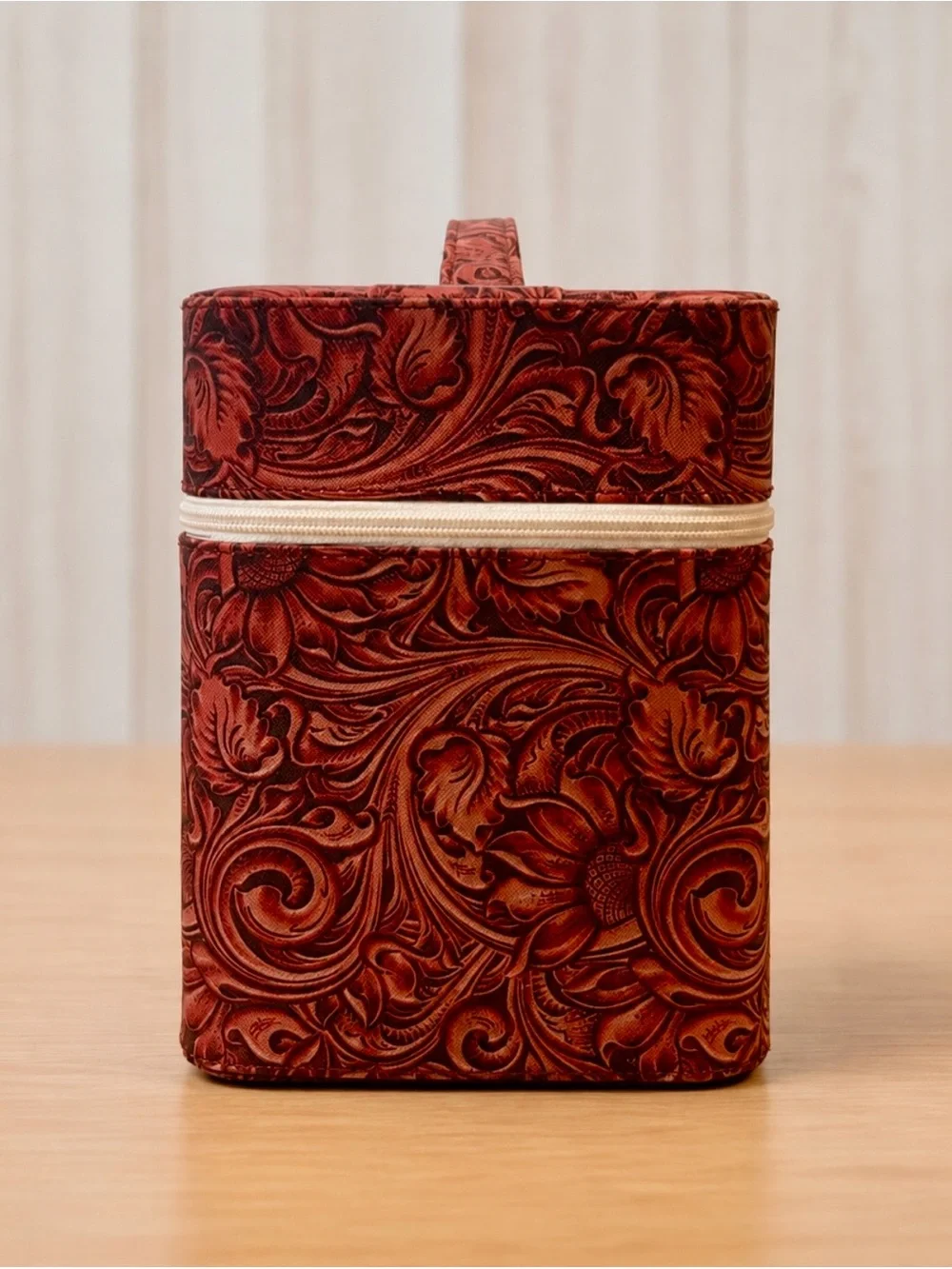 Vintage-Inspired Southwestern Floral Printed Vinyl Cantilever Makeup Train Case